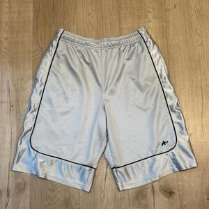 Athletech Silver Shiny Dazzle Satin Hoop Shorts Mens MD Vintage Y2K Rare 90s